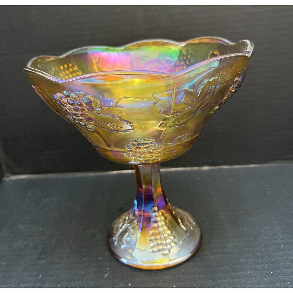 Indiana Harvest Gold Contemporary Carnival Glass Wedding Fruit Pedestal Bowl